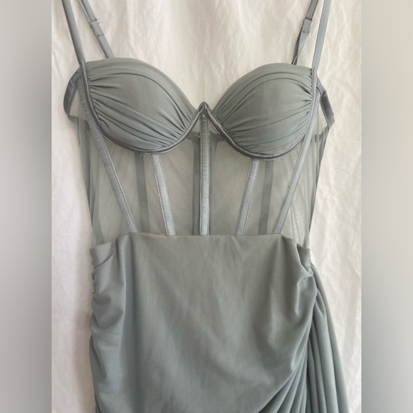 Miss Circle Grey Ruched Draping Mesh Corset Dress Size XS - Picture 12 of 16